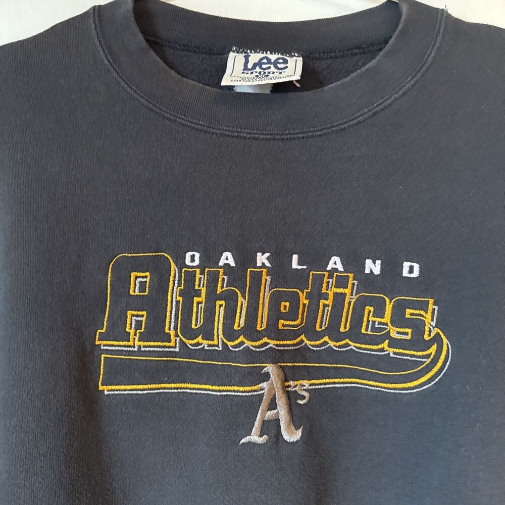 Vintage 90s MLB Oakland Athletics Lee Sport Black Sweatshirt | Men's XL - Picture 2 of 8